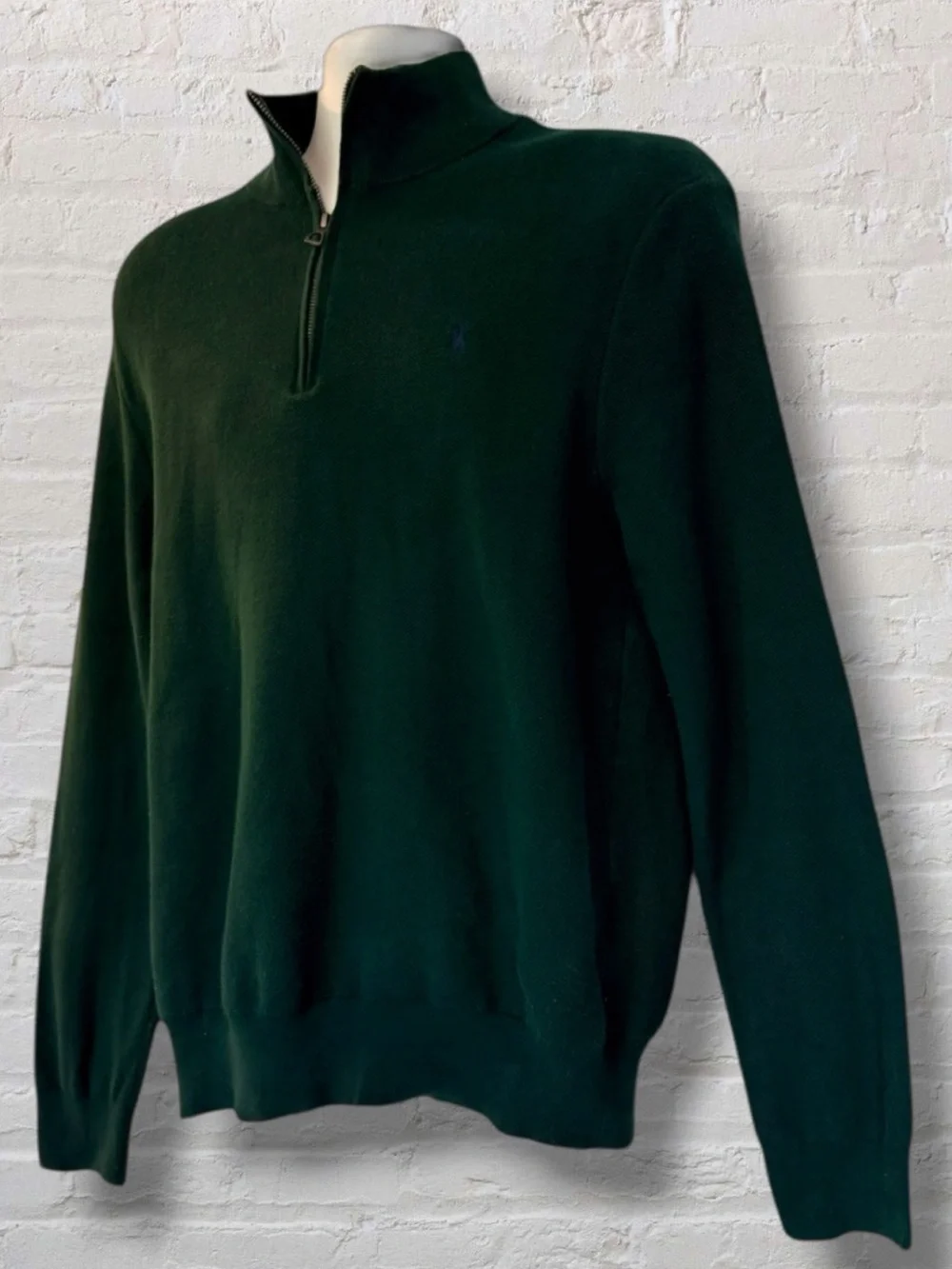 Polo Ralph Lauren Mesh Knit Cotton Quarter Zip Sweater Forest Green Large